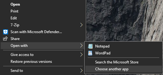 The Open With context menu